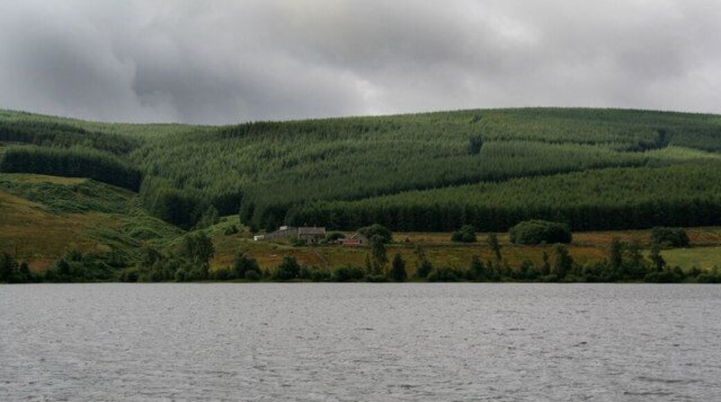 Chattlehope. View across Catcleugh Reservoir to Chattlehope beneath Castle Crag Forest. Earl Sike is visible to the left of Chattlehope. For the same view in winter see 1152445.