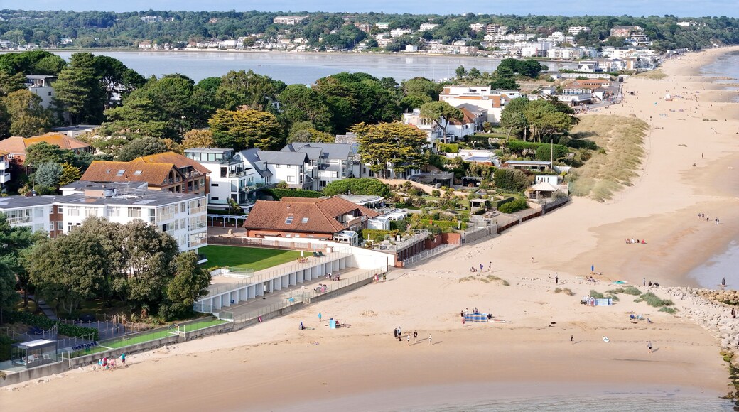 Seafront houses Sandbanks Dorset UK affluent neighbourhood of Poole, aerial