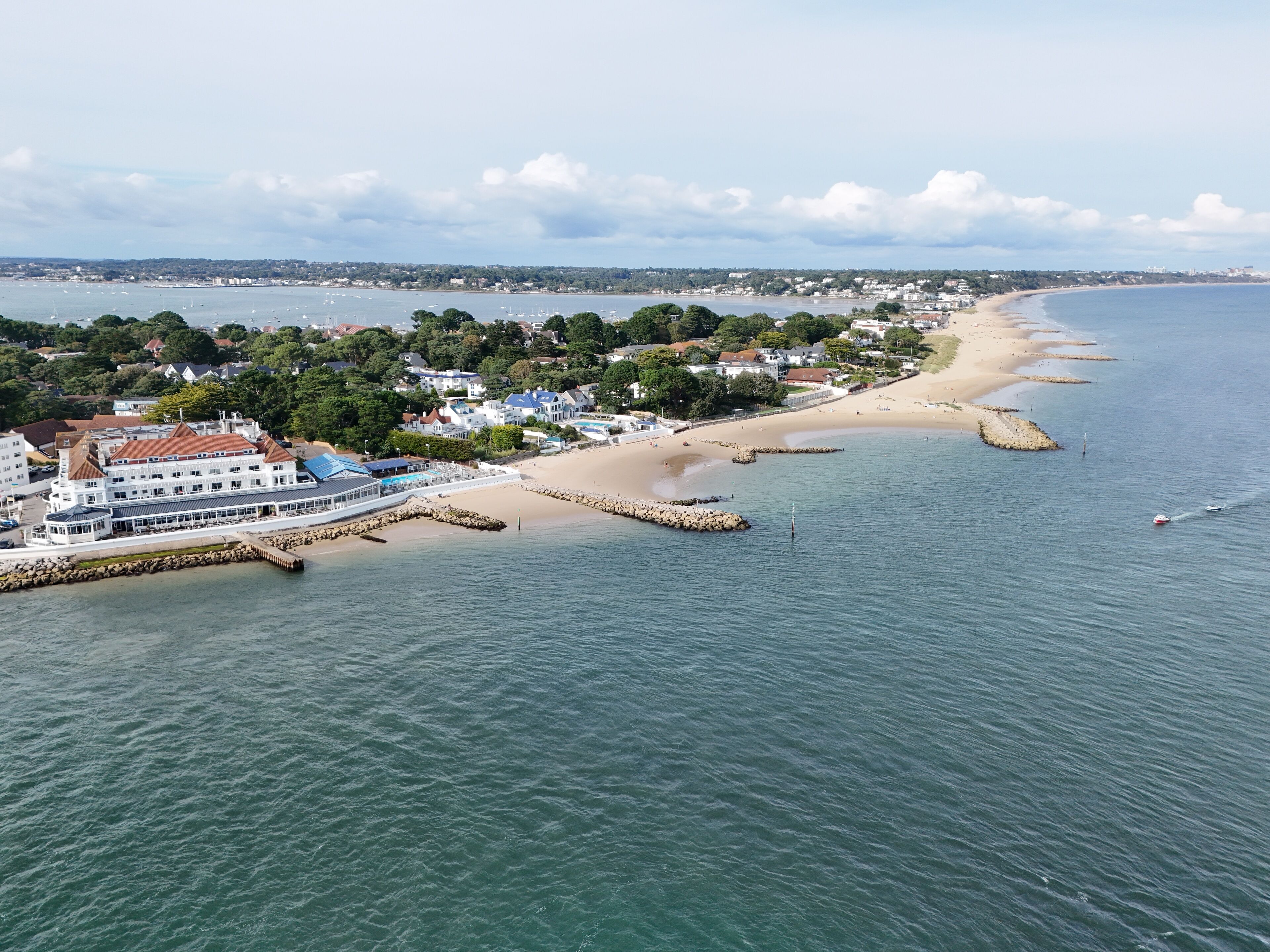Seafront houses Sandbanks Dorset UK affluent neighbourhood of Poole, aerial