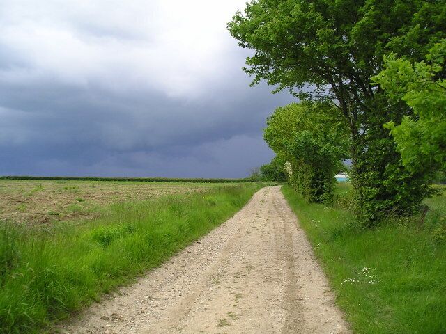Storm approaching Kiln Lane Buxhall Looking North up Kiln Lane, near Fasbourn Hall Buxhall. Storm clouds gathering