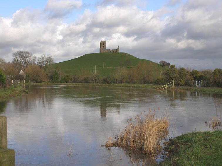 Burrow Mump from the Tone - Parrett junction