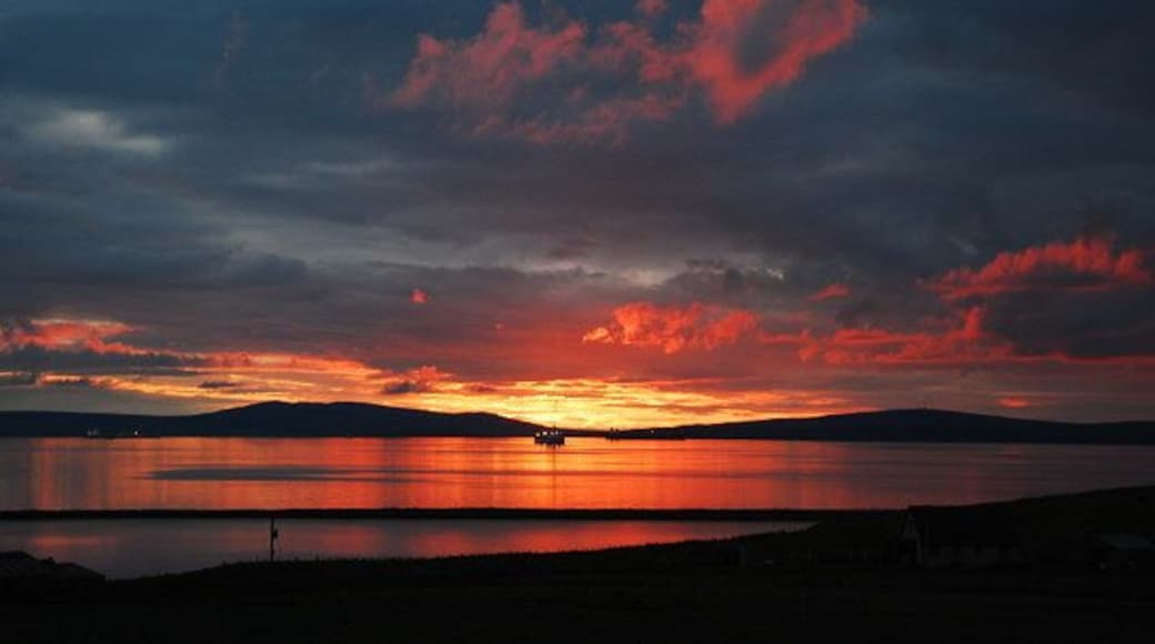 Echna Loch, Echnaloch Bay and tankers in Scapa Flow View from the living room. I've just found a bottle of Highland Park I'd forgotten about too.