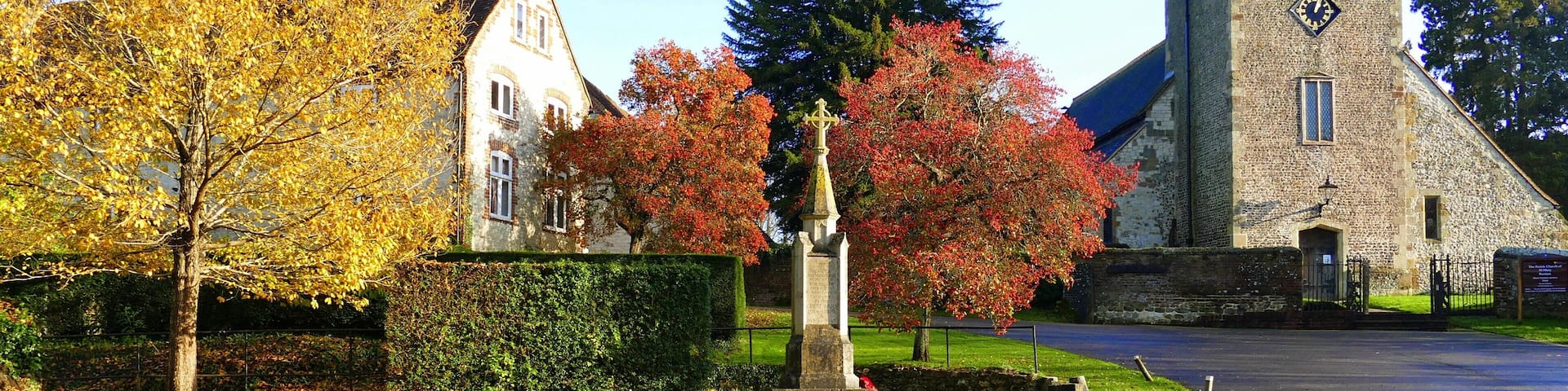 Buriton War Memorial and Church.
