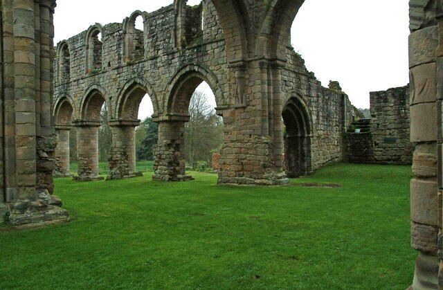 Buildwas Abbey - part of north side of nave Seen from under the remains of the tower is part of the north side of the nave. Also on the right of the picture, in the distance, are the night stairs.
