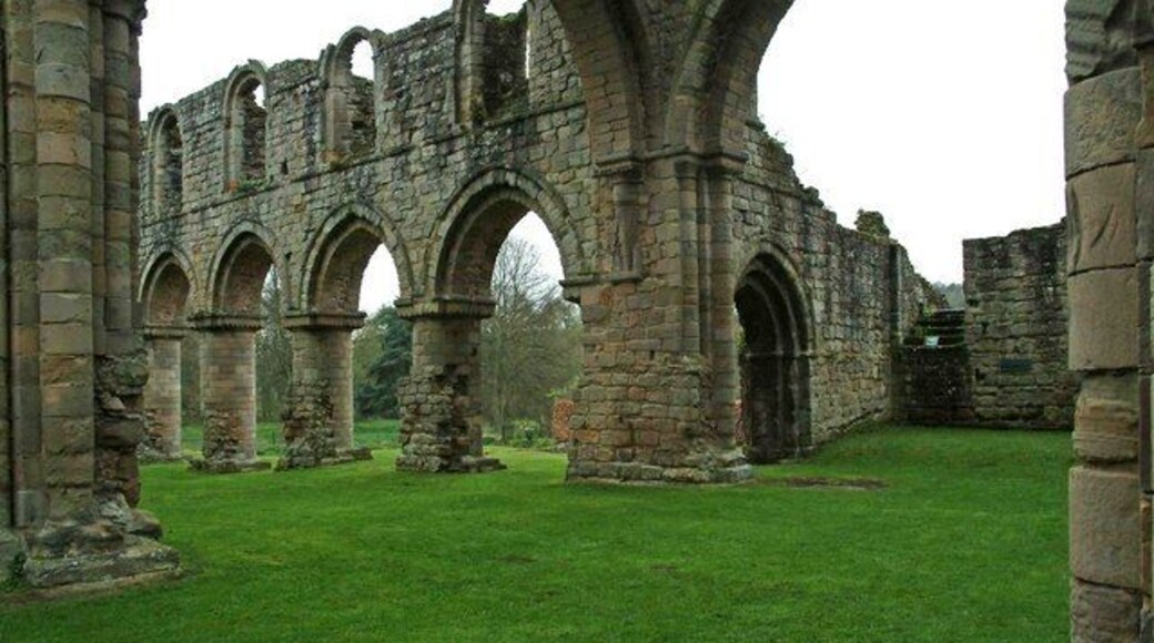 Buildwas Abbey - part of north side of nave Seen from under the remains of the tower is part of the north side of the nave. Also on the right of the picture, in the distance, are the night stairs.