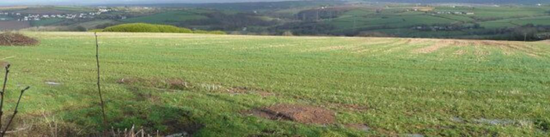 Arable land north-east of Burrough Business units and housing on the south-east edge of Bideford can be made out in the distance, left.