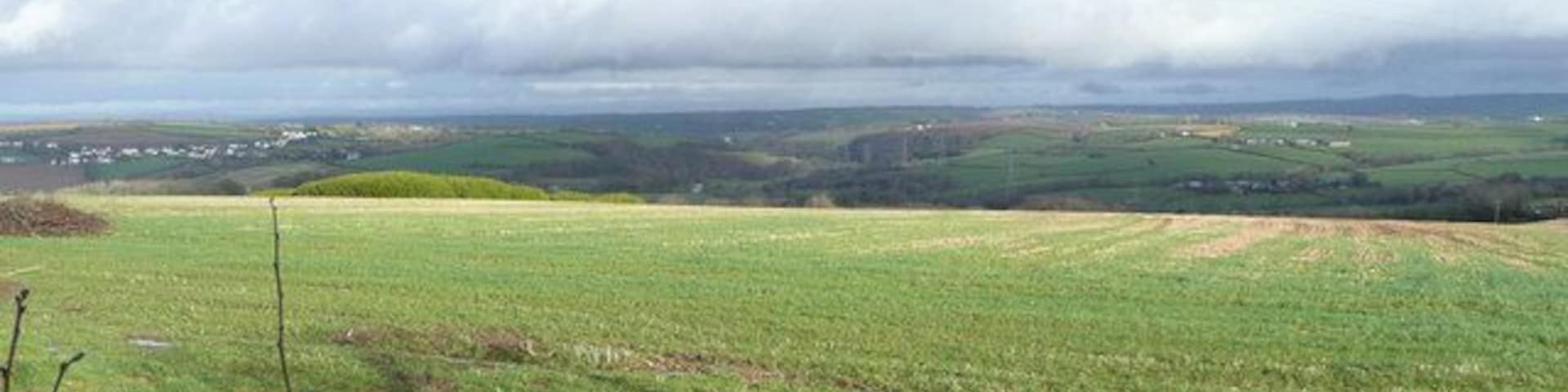 Arable land north-east of Burrough Business units and housing on the south-east edge of Bideford can be made out in the distance, left.