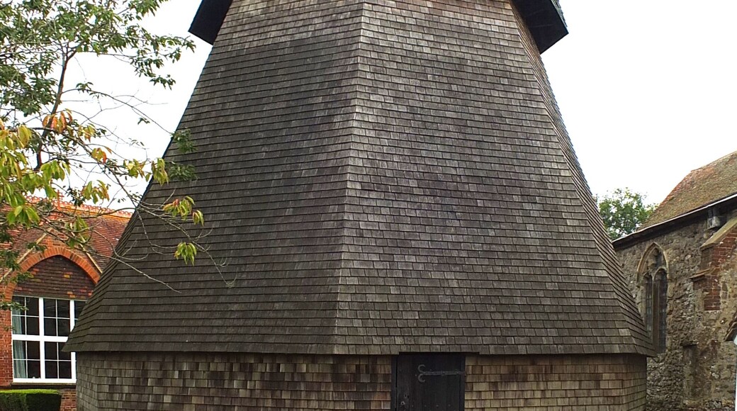 Detached bell tower of St Augustine's Church, Brookland, Kent, seen from west-northwest