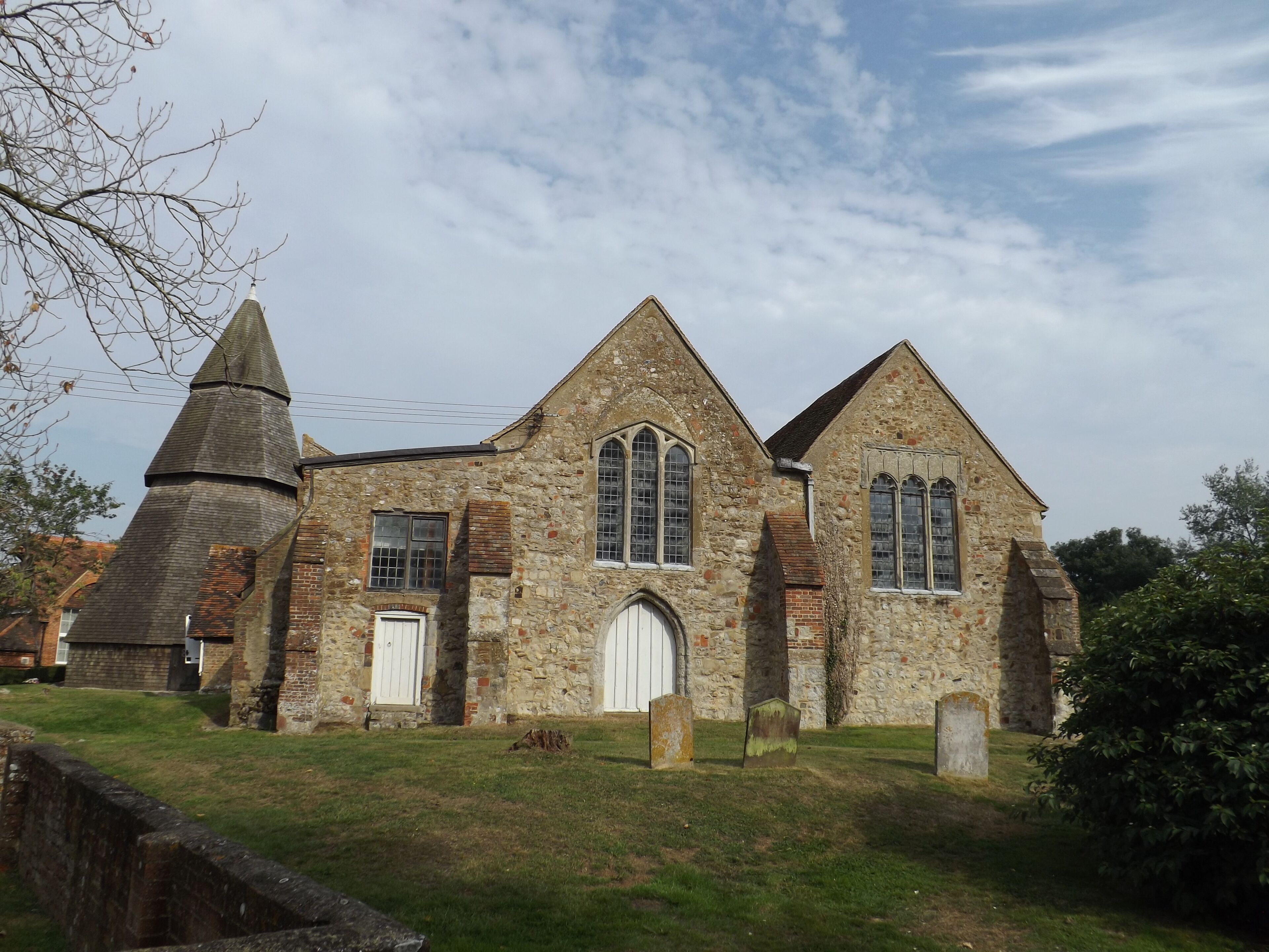 St Augustine's parish church, Brookland, Kent, seen from the west