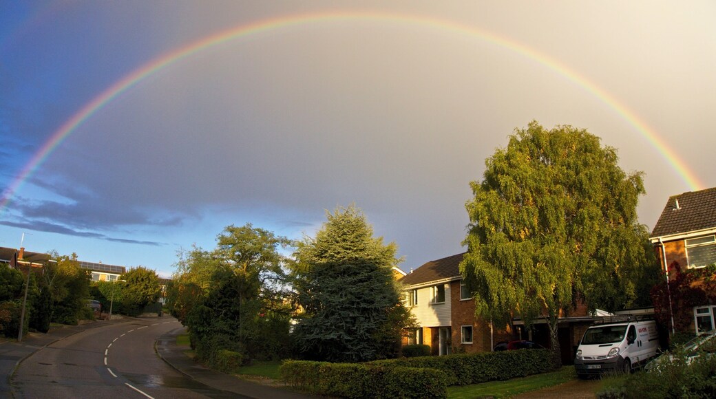 ...a photographer stands getting rather wet! A rainbow (double) outside my house - the pot of gold is in my back garden so I'm off to get my shovel!