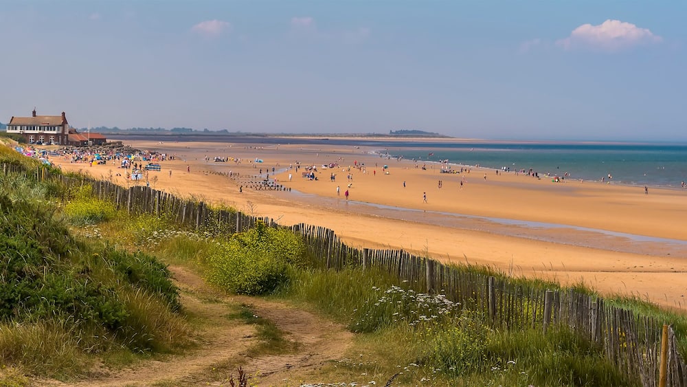 A panorama view along Brancaster Beach, Norfolk, UK