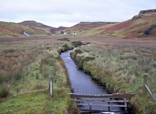 Amar River From the bridge in the old single track road which loops round the head of the loch. The cottages are the township of Totardor.