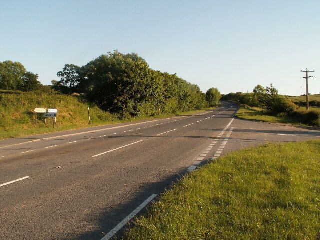 Road junction, A487 and Lôn Glanfrêd. Looking south on the road from Talybont to Aberystwyth. New cyclepath on left of the road.