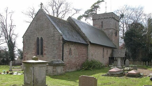 Sutton St Nicholas Church. On the day of my visit tree surgeons were cutting back some of the branches on the trees, hence the branches lying in front of the church.