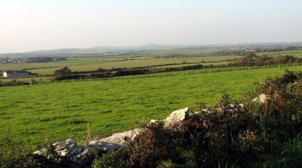 The Anglesey countryside north-westwards from near Pen-yr-allt Pen-yr-allt means top of the hill. This hill top provides views extending NW as far as Mynydd y Garn and Carmel Head.