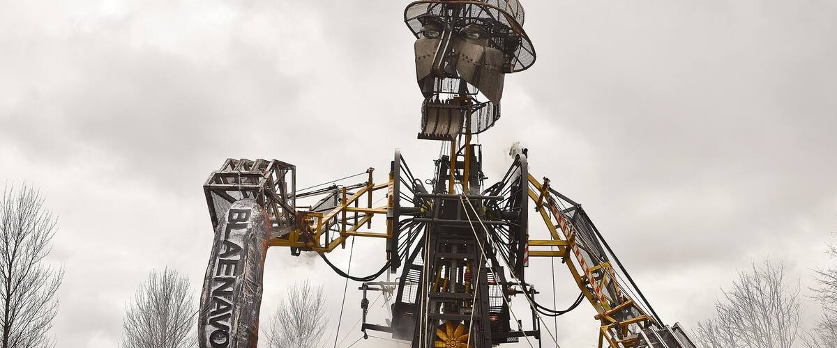 A large drilling rig with the name "Blaenavon" on its side.