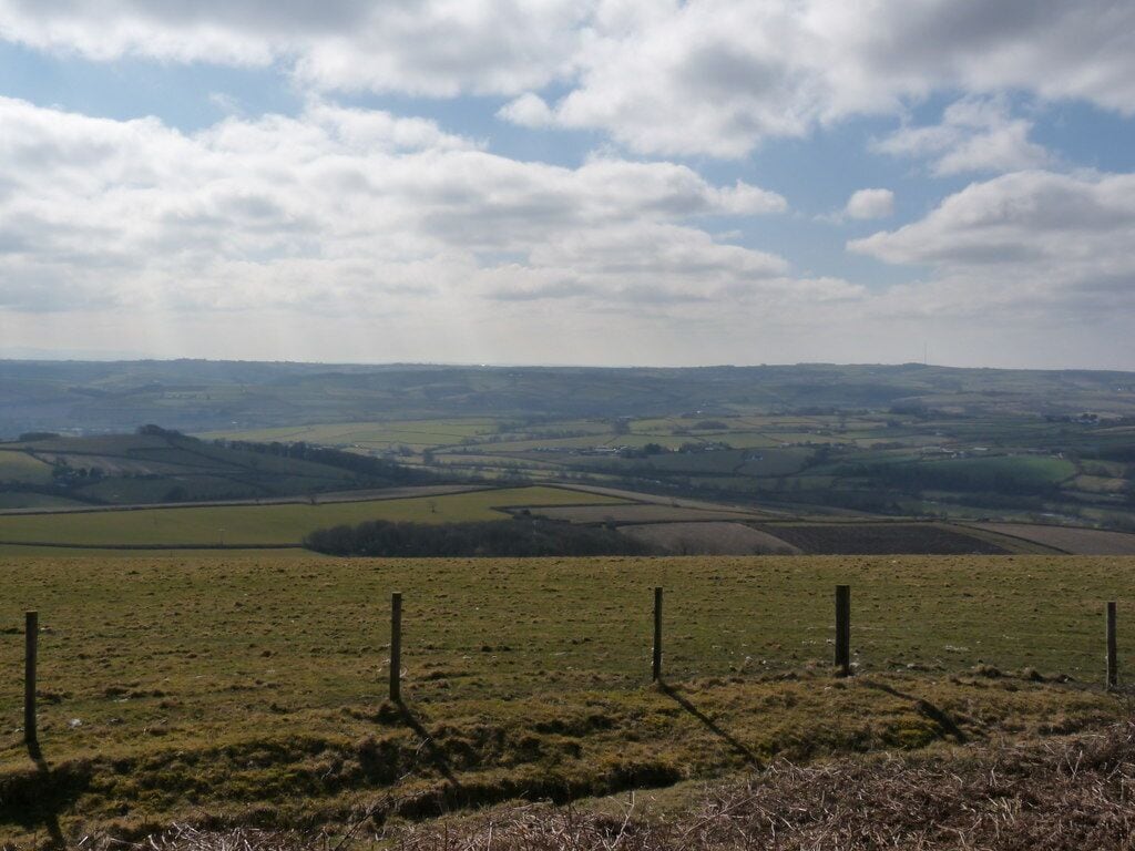 A view towards Cornwall and Bodmin Moor from the monument on Codden Beacon. See also: 1749682
