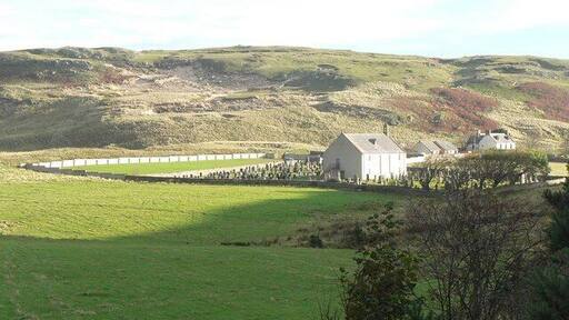 Looking back at Farr old church. A view of the 596767 from farther west along the main road.