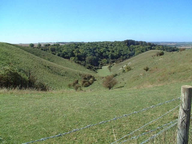 The Fence Post marking Barton Hills Nature Reserve Looking down the glen to Leet Wood