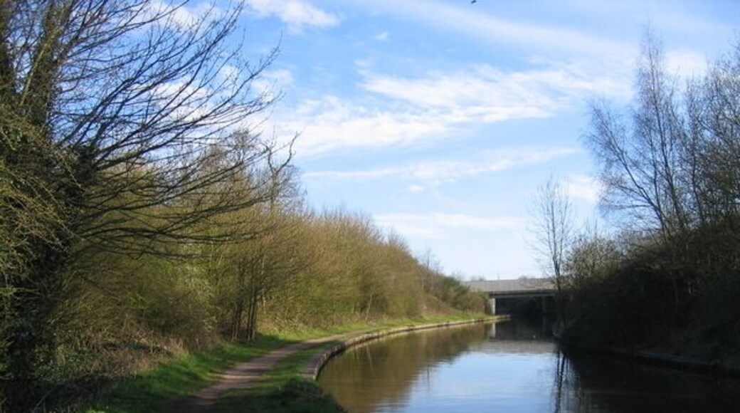 Canal diversion under the M42 The concrete banking show where the Worcester and Birmingham Canal was diverted into a new channel to the west so that the M42 could cross over the top. The M42 is on a long hill at this point and the canal was moved to give the motorway a uniform gradient.