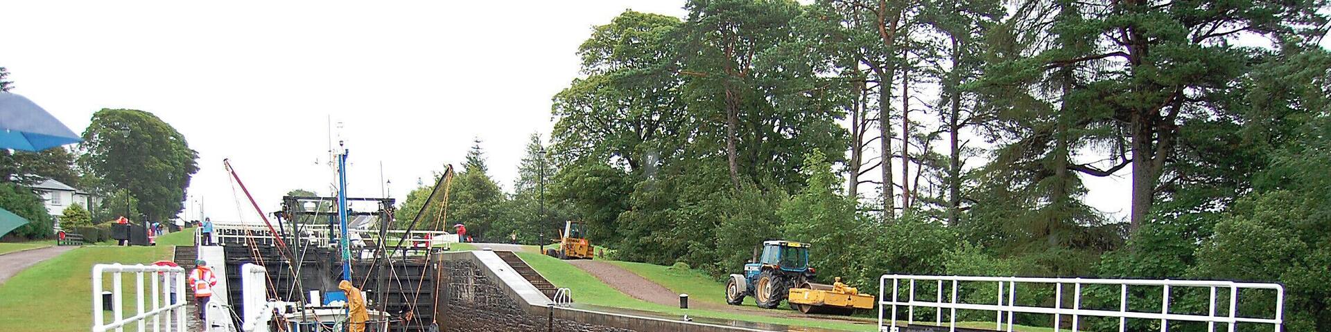 The lower locks of Neptune's Staircase, a series of eight locks on the Caledonian Canal enabling the waterway to negotiate the 20 metre difference in elevation from Loch Lochy to Loch Linnhe. The vast array of boats through here means there is always a good subject for photographers.