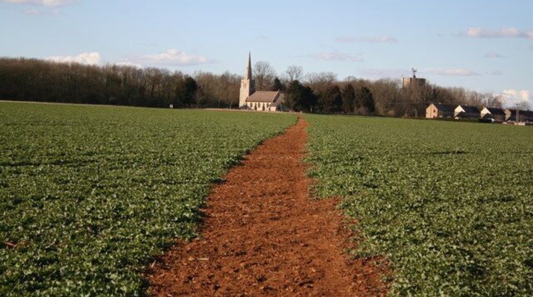 Path to St.Hibald's church. The splendid view of St.Hibald's church, Ashby-de-la-Launde as you approach on the footpath from Bloxholm