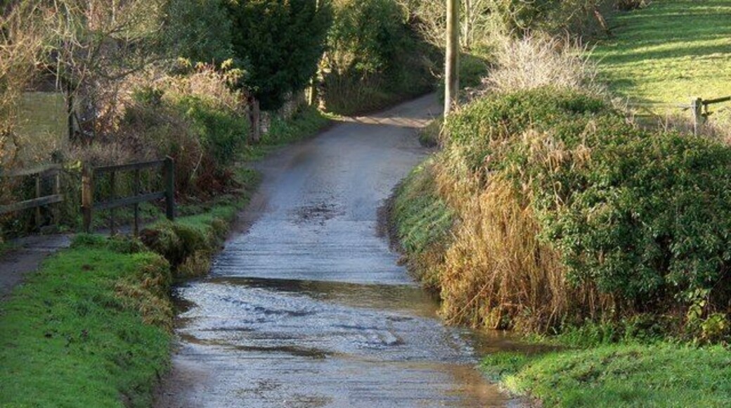 Ford in Sevenhampton The infant River Coln runs across the road.