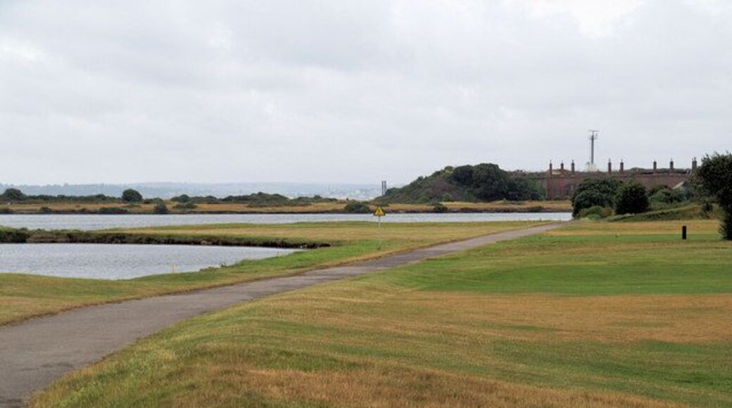 Road to Fort Gilkicker The old military road is now used by the Solent Way. Beware flying golf balls.