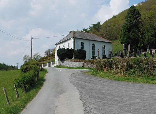 Chapel, Aberhosan On the outskirts of the village, which is one of a number of small communities nestling in the steep sided valleys east of Machynlleth.