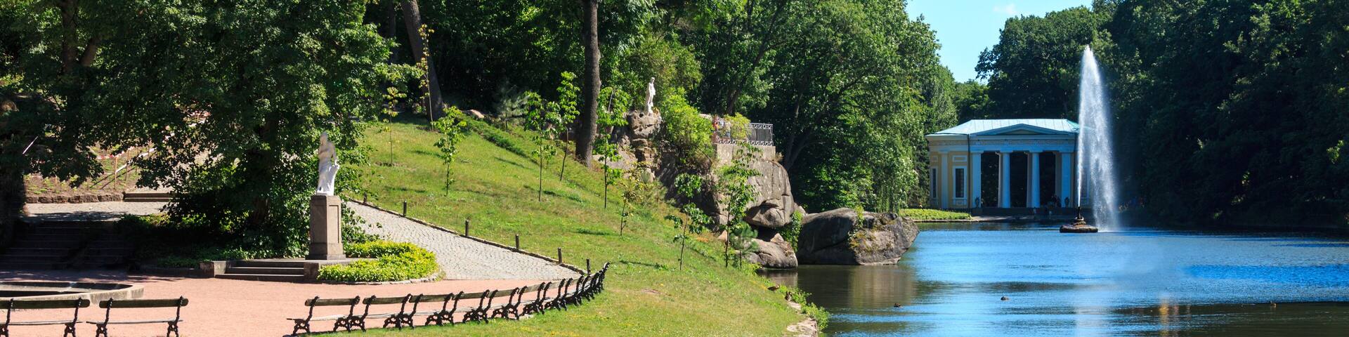 Summer Sofiyivka Dendrology Park, Fountain "Snake", Uman, Ukraine.