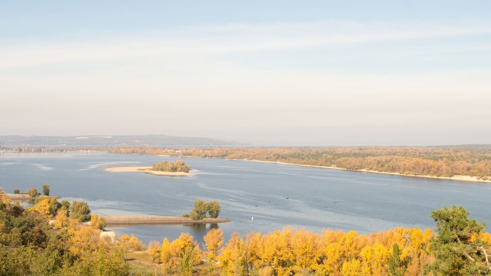 View of the Dnieper River in autumn, Kaniv, Ukraine, Tarasova Hill (Chernecha Hora)