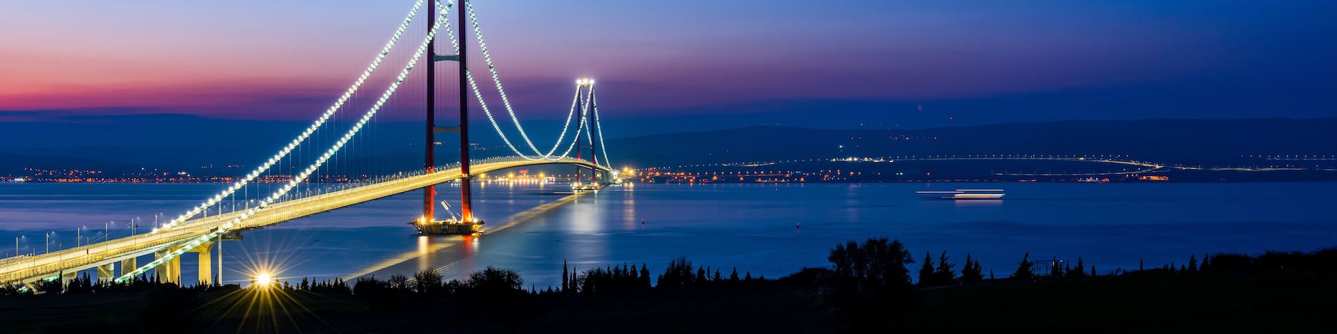 1915 Canakkale Bridge in Canakkale, Turkey. World's longest suspension bridge opened in Turkey. Turkish: 1915 Canakkale Koprusu. Bridge connect the Lapseki to the Gelibolu.