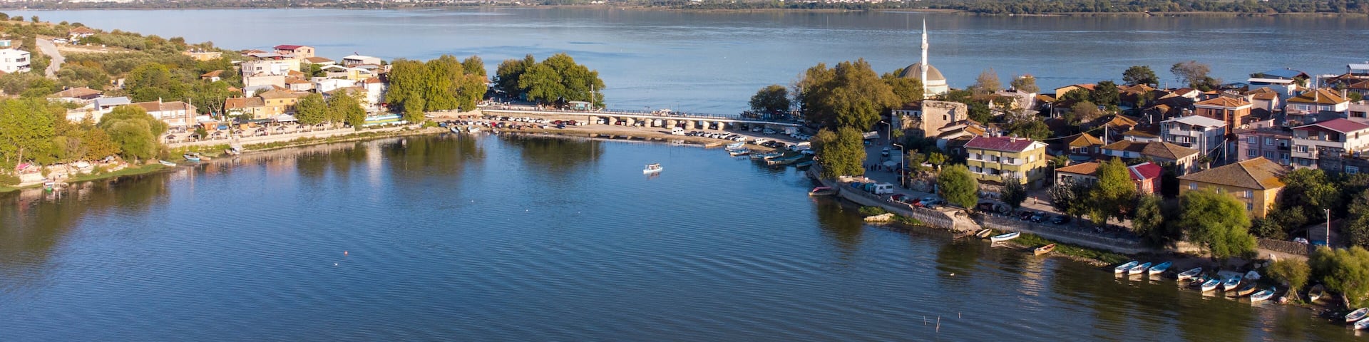 Aerial drone view of Gölyazı Peninsula in Bursa - Turkey