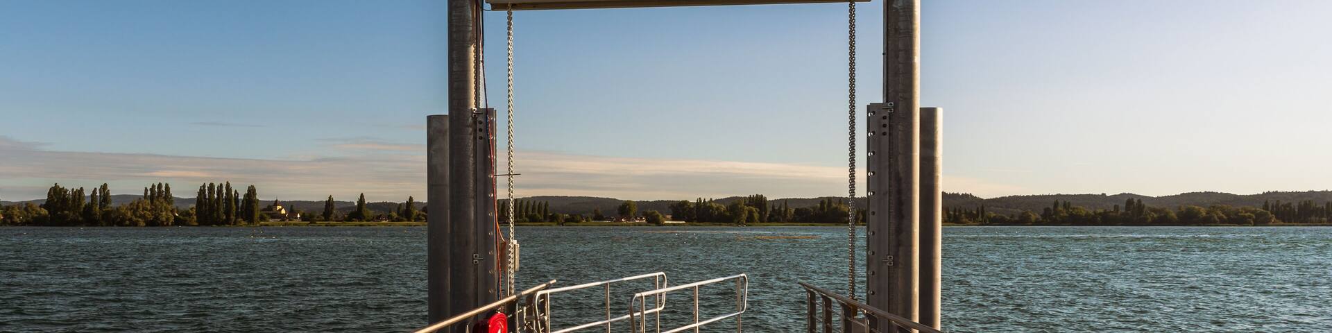 Pier at Ermatingen. Reichenau Island in the background. Lake Constance, Switzerland