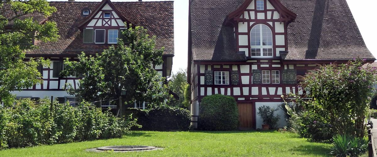 Timber framed houses in Ermatingen Switzerland. Seen from Untere Seestrasse.
