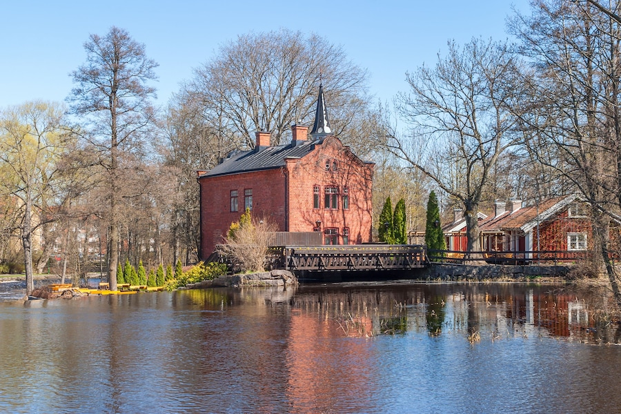 Old power plant on a river in Tidaholm, Sweden