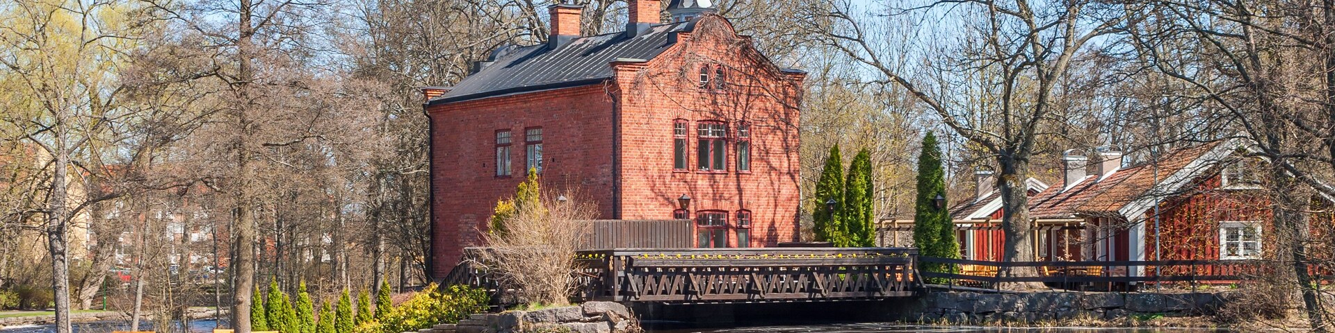 Old power plant on a river in Tidaholm, Sweden