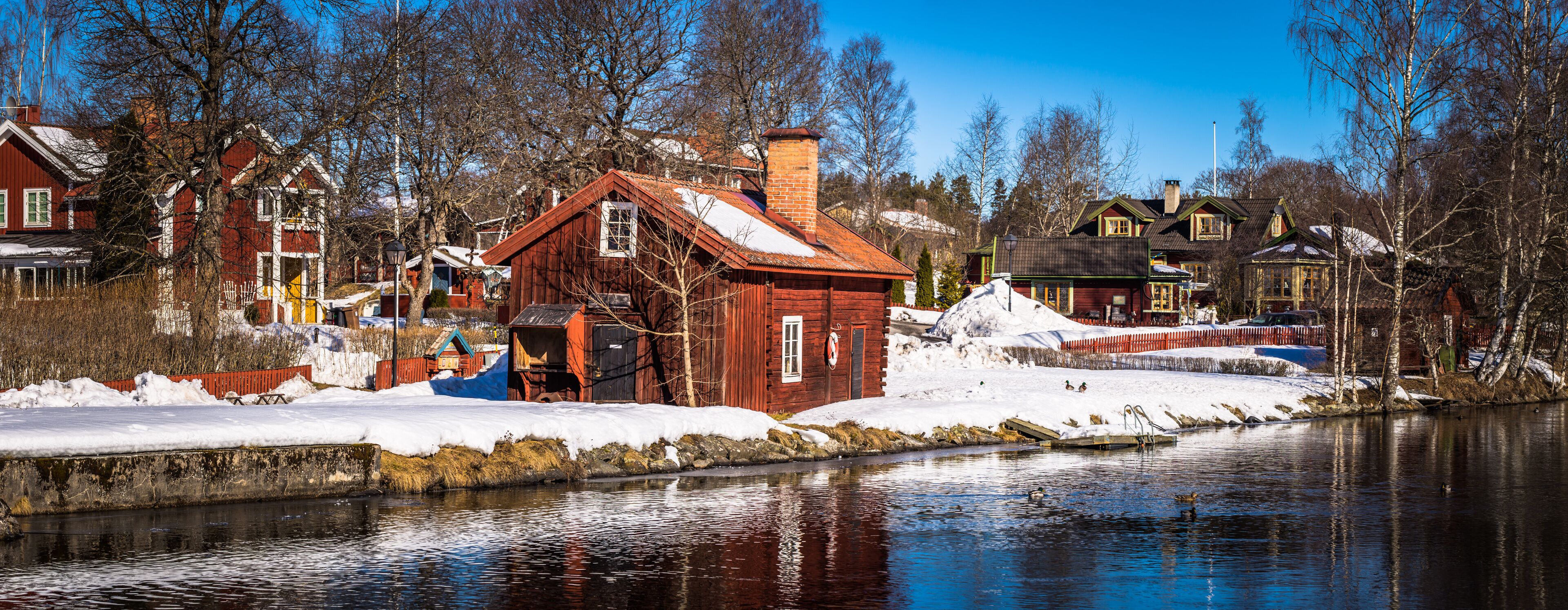 Sundborn - March 30, 2018: Panorama of the picturesque town of Sundborn in Dalarna, Sweden