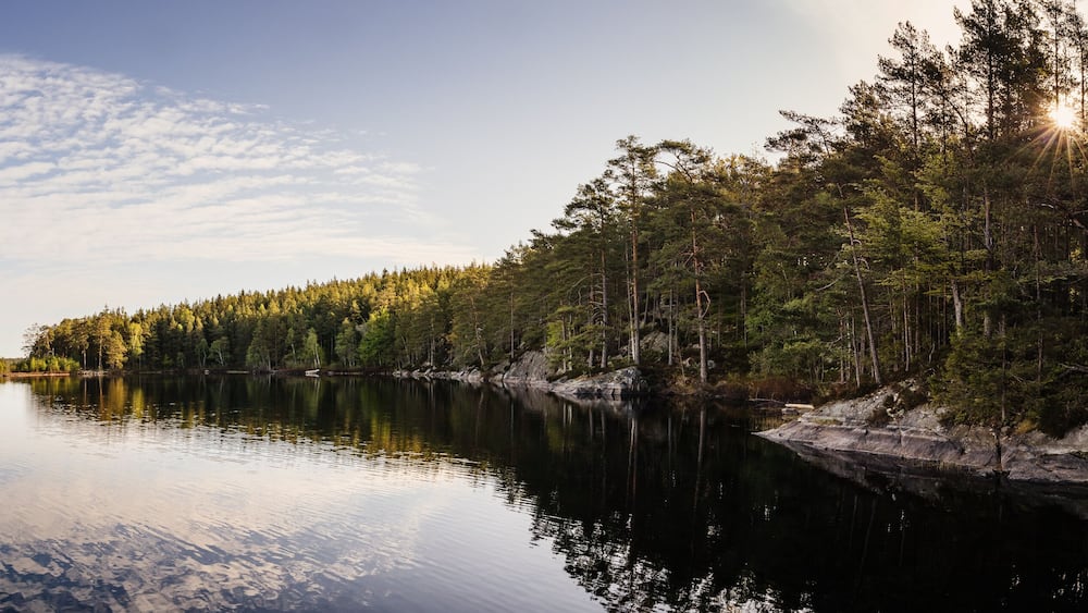 Lake with perfect reflection in Sweden