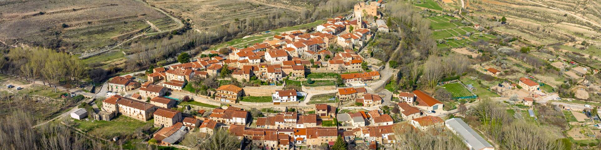 Panoramic aerial view Yanguas city Spain