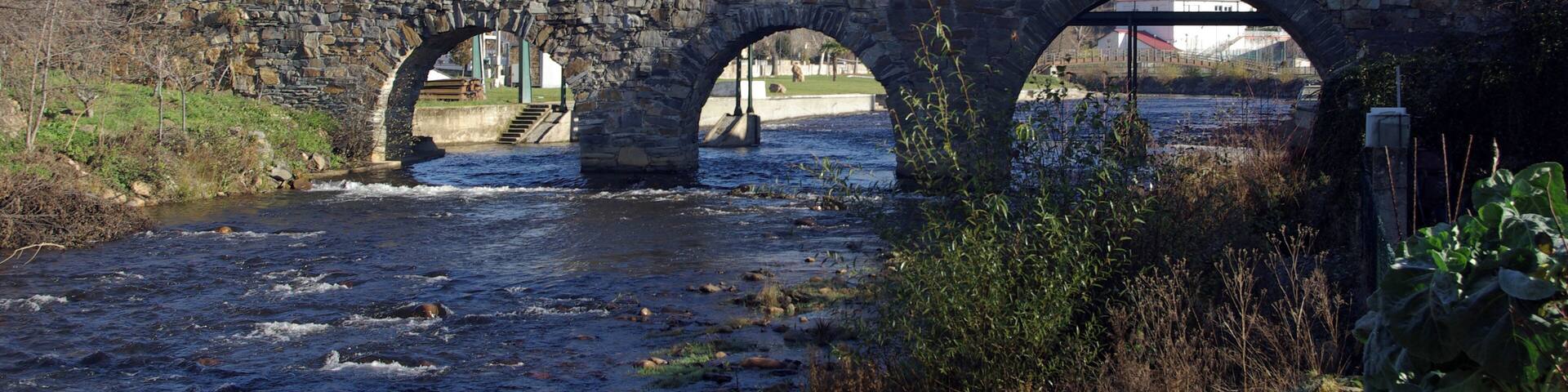 Medieval bridge over river Cúa in Vega de Espinareda, (León, Spain)