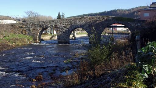 Medieval bridge over river Cúa in Vega de Espinareda, (León, Spain)