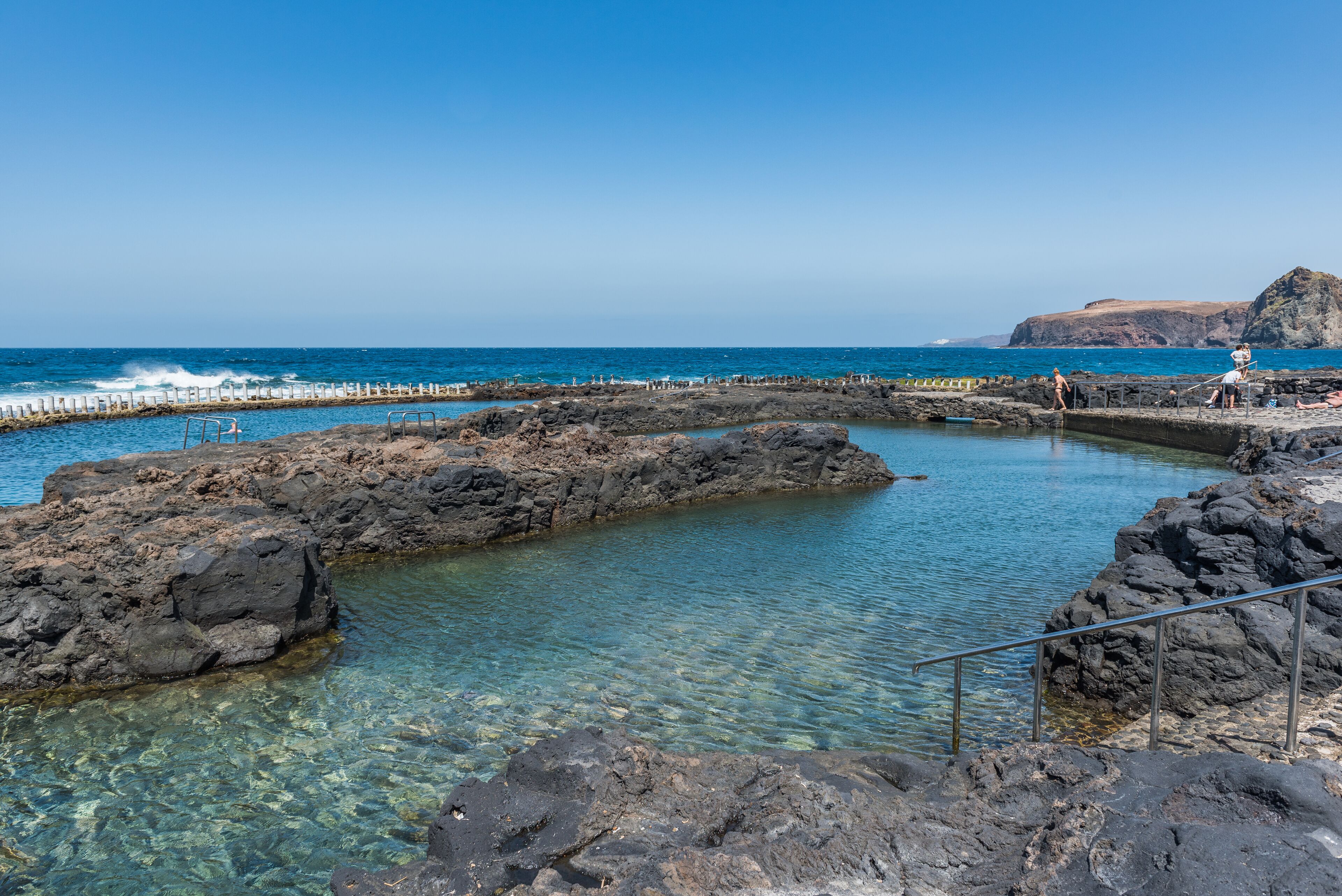 PUERTO DE LAS NIEVES, GRAN CANARIA, SPAIN - MARCH 11, 2019: Natural pool Las Salinas de Agaete in Puerto de Las Nieves. Copy space for text