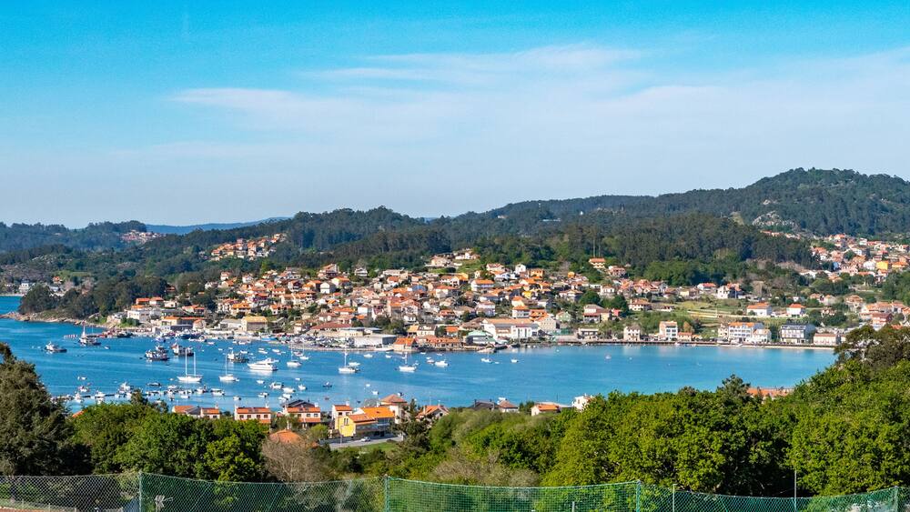 Aldan, Galicia, Spain - April 7, 2023: Aldan Bay