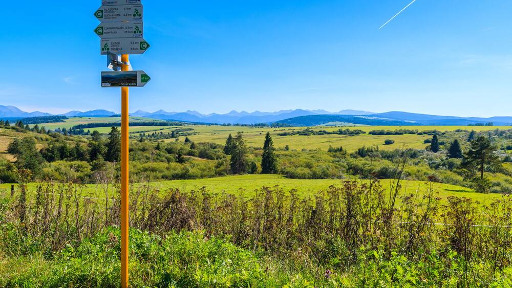 Sign marking cycling track around Tatra Mountains, Poland