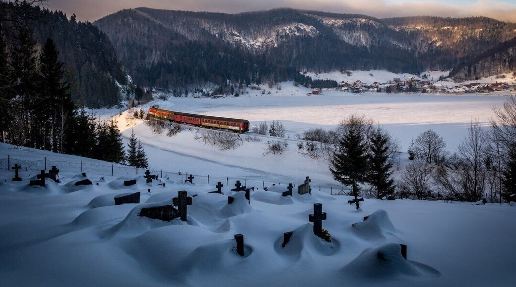 Magic winter at Dedinky. Fresh snow at cemetery, train passing by the sunset light, village and mountains in the background. This is one of my most favourite images I took,
To get similar composition just go to the cemetery near Dobsinska Masa, wait for the train and shoot :). Few time a year there are also nostalgic train rides so plan well and you can photograph this location with locomotives :)
#bvsblue
