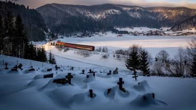 Magic winter at Dedinky. Fresh snow at cemetery, train passing by the sunset light, village and mountains in the background. This is one of my most favourite images I took,
To get similar composition just go to the cemetery near Dobsinska Masa, wait for the train and shoot :). Few time a year there are also nostalgic train rides so plan well and you can photograph this location with locomotives :)
#bvsblue
