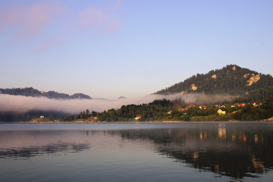 Getting up at 6:30 AM for a sunrise view of my favorite lake in Romania - totally worth it!