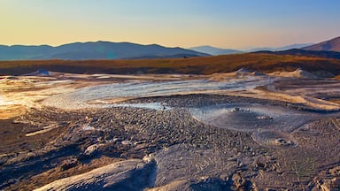 Sunrise in the Muddy Volcanoes National Reservation in Romania,Berca,Buzau,Vulcanii Noroiosi. Muddy Volcanoes landscape.