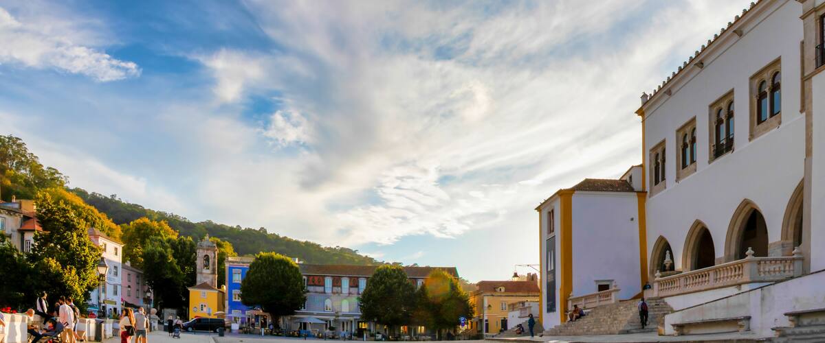 town plaza in the evening